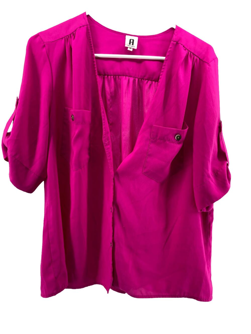A New York Pink Roll-Tab Button Down Shirt Women's Size Medium